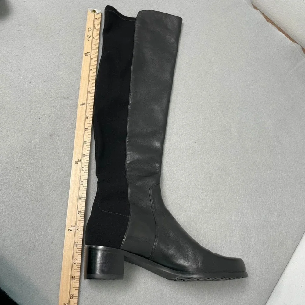 Stuart Weitzman 5050 Over The Knee Boots Womens 8M Black‎ Leather Block Heel